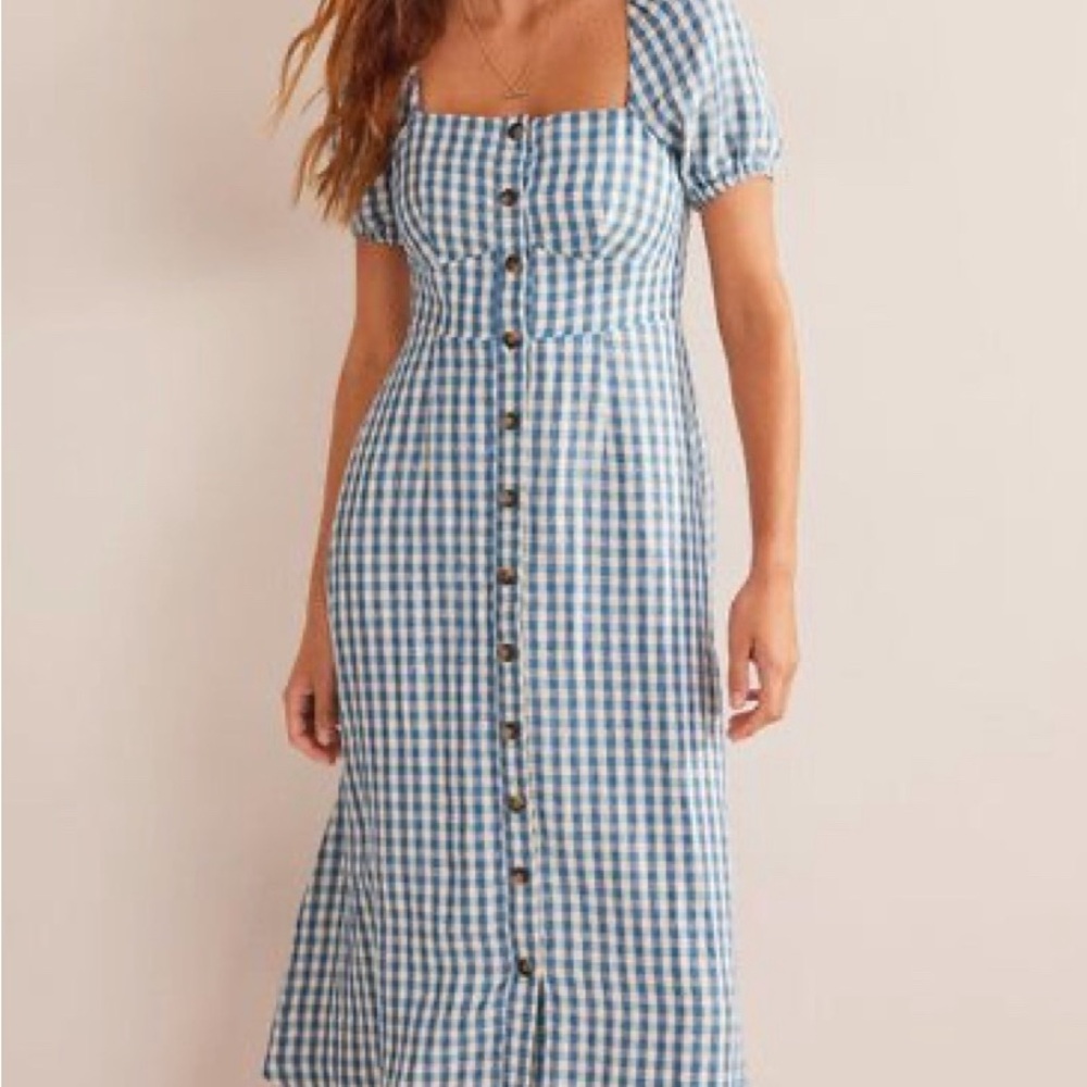 Boden Blue Gingham Puff Sleeve Dress